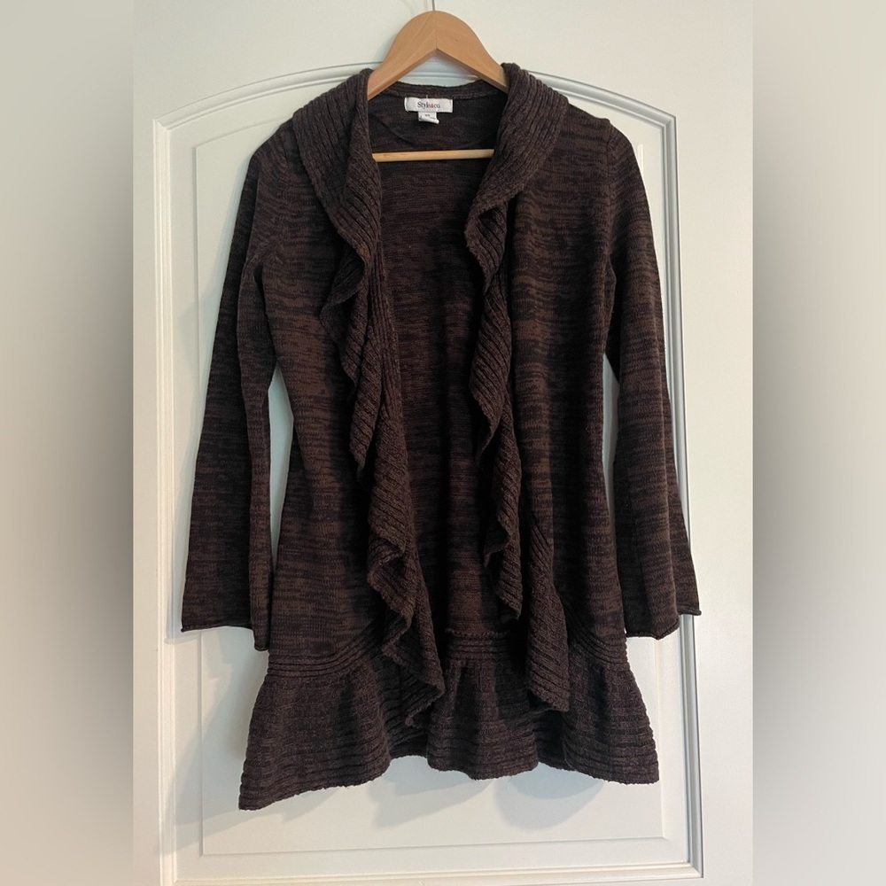 Style & Co. Brown Ruffled Women's Cardigan Sweater